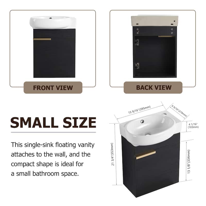 17 in.W Wall-Mounted Plywood Bathroom Vanity in Imitative Oak with Ceramic Sink