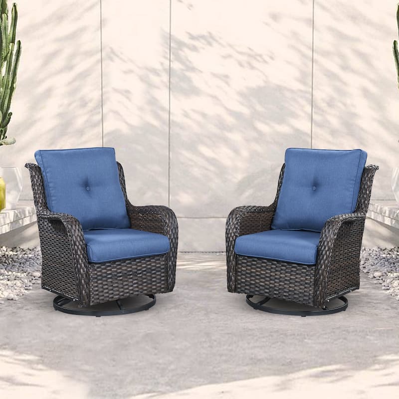 Pocassy Outdoor Wicker Glider Swivel Club Chairs (Set of 2)