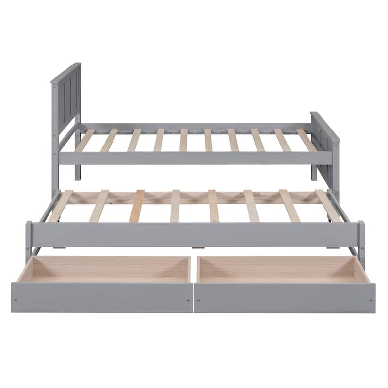 Twin Pine Platform Bed with Trundle, Drawers & Headboard