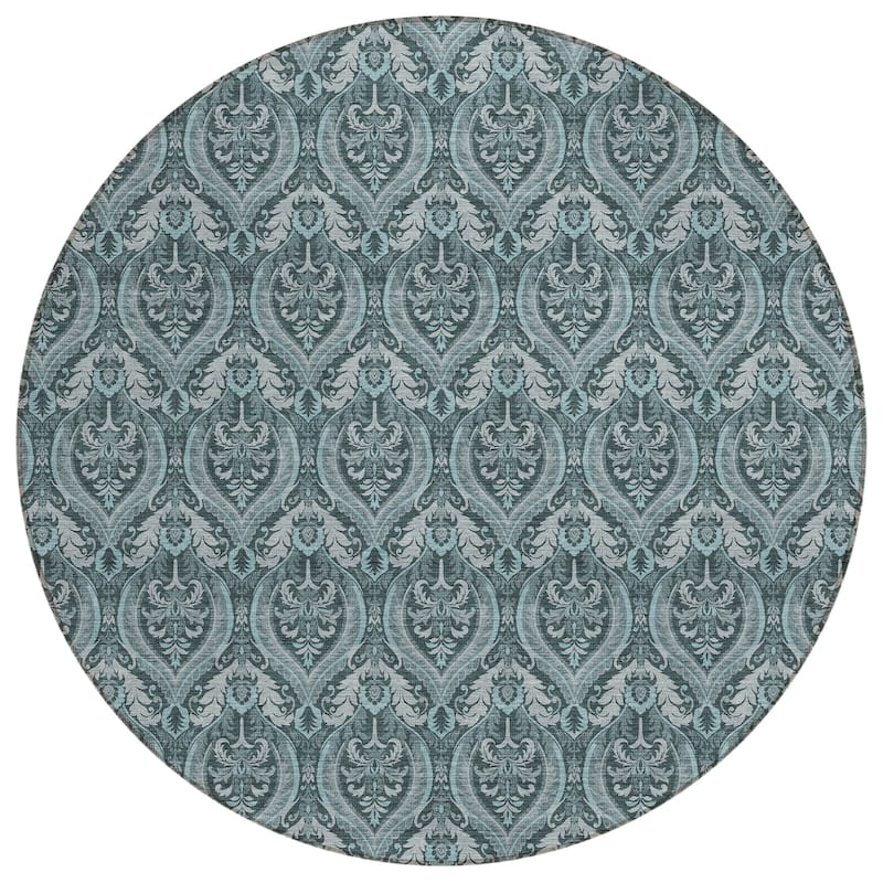Machine Washable Indoor/ Outdoor Damask Chantille Rug