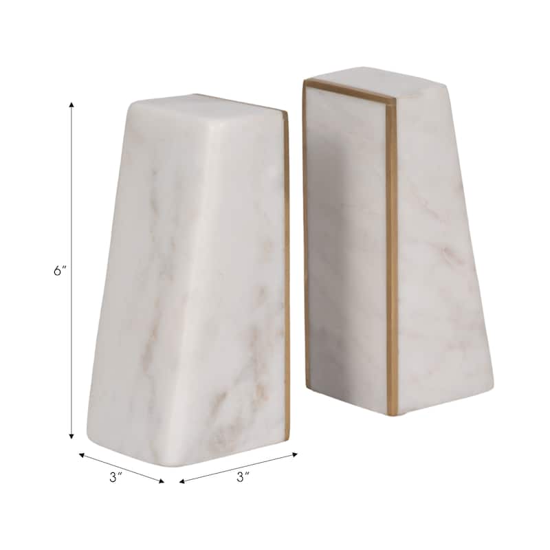 Modern Bookends with Marble Finish for Home or Office Decor - Set of 2, 6"