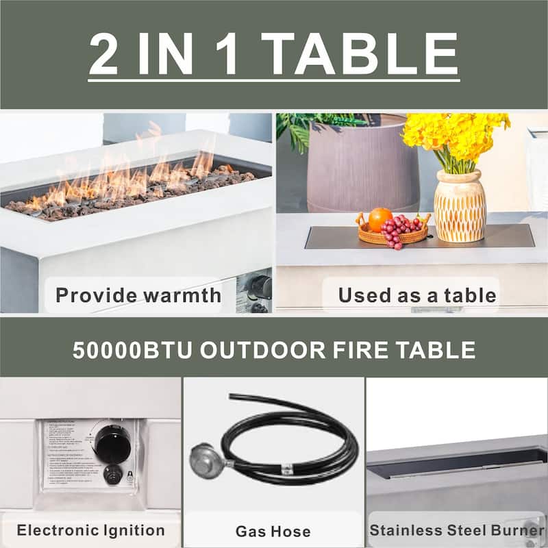 8-Seat Modular Patio PE Rattan Sofa Set with 50000BTU Terrafab Composite Fire Pit Table