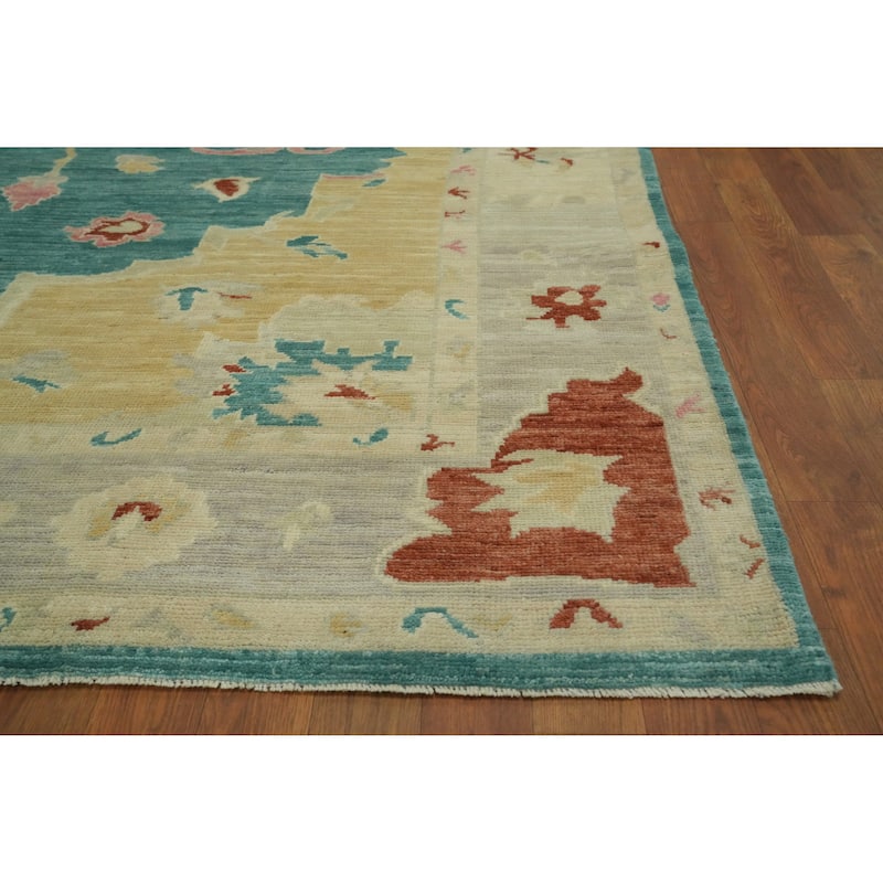 Vegetable Dye Wool Oushak Turkish Area Rug, Floral Geometric Carpet - 10' 11'' X 8' 5''