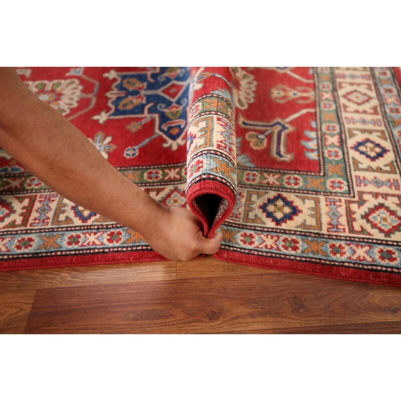 Geometric Red Kazak Oriental Accent Rug Handmade Wool Carpet - 3'4" x 5'0"