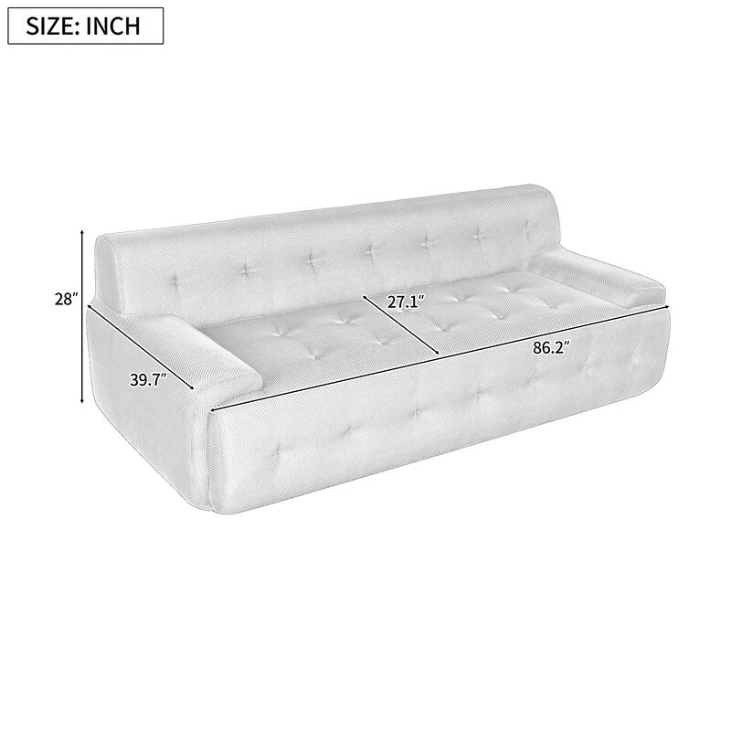 86.2'' Modern Minimalist Style Tufted Design Upholstered 3-Seat Compression Sofa in Dark Blue, Polyester