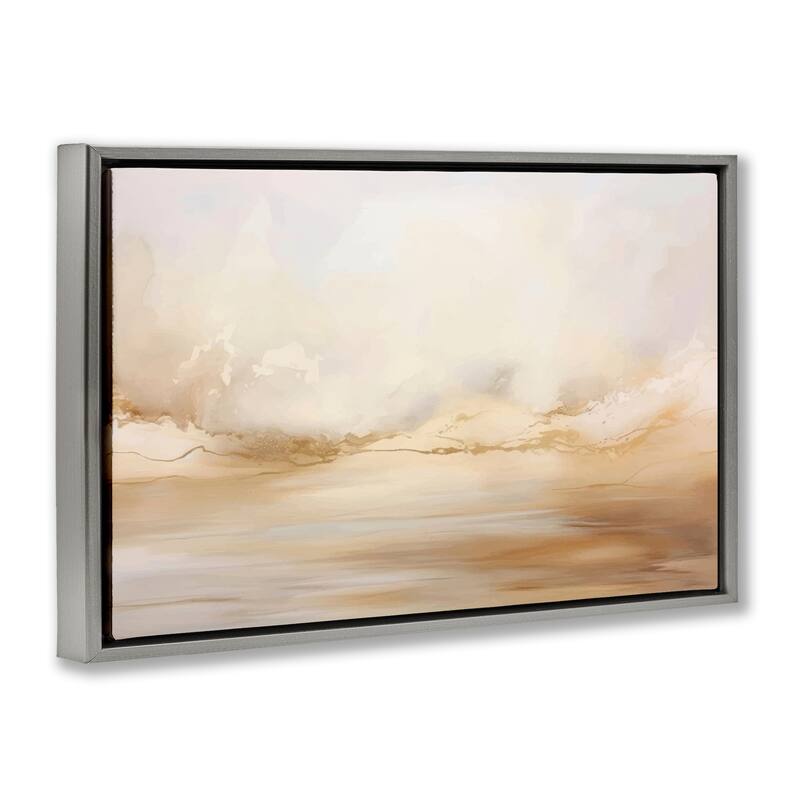 Stupell Neutral Abstract Horizon Line Framed Floater Canvas Wall Art Design By LSR Creative Studio