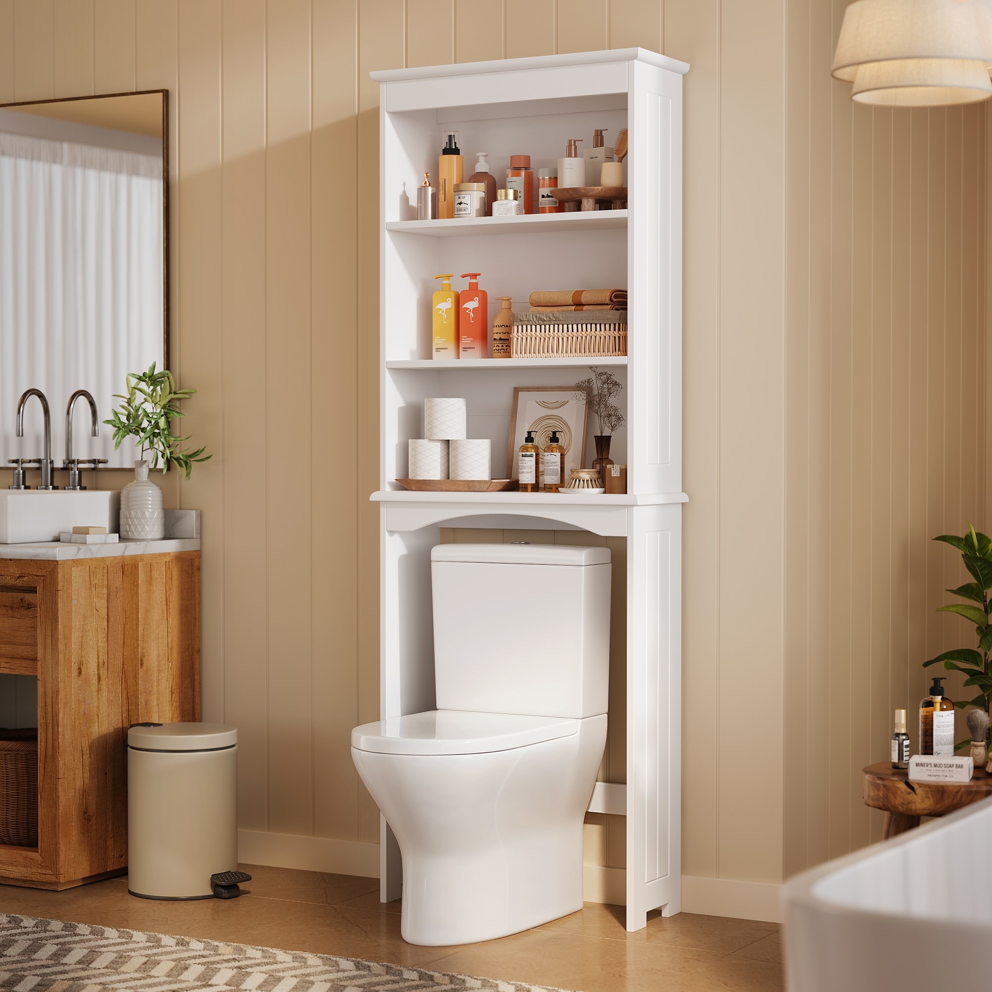 Over The Toilet Storage Cabinet with Open Shelf, Taller Wooden