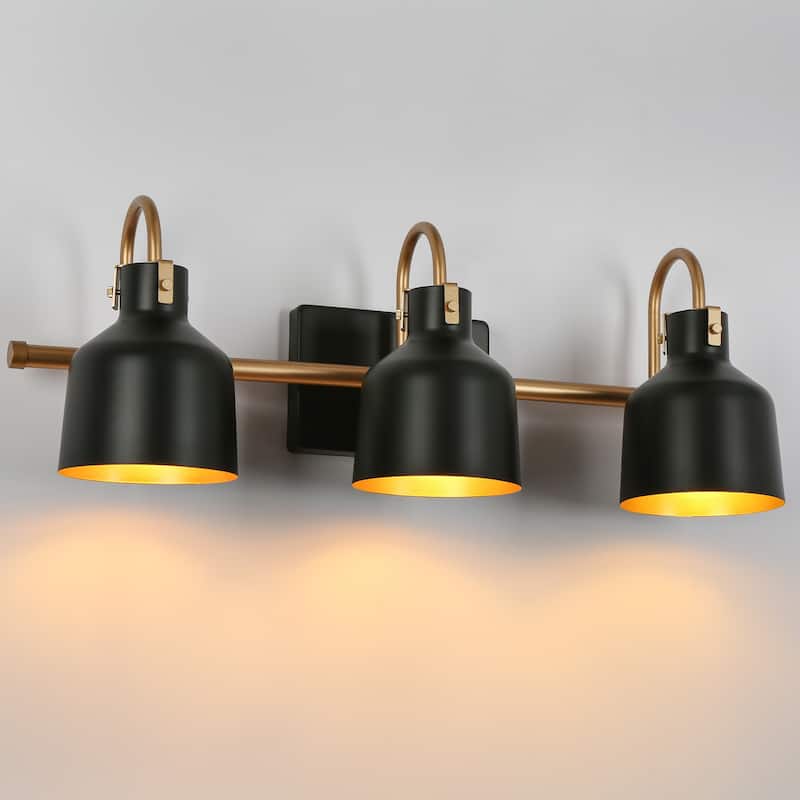 Tarake Modern Farmhouse Brass Black Bathroom Vanity Lights Metal Bell 3-Light Wall Sconces - L 22.4" x D 6.9" x H 7.7"