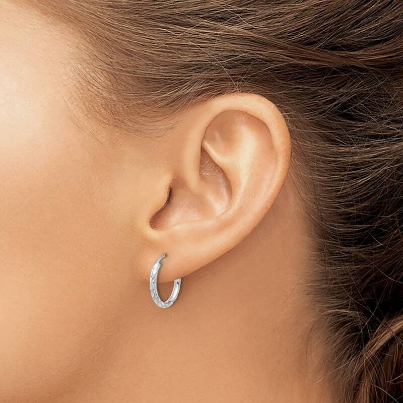 Curata 14k White Gold Polished and Satin Diamond cut Endless Hoop Earrings - 14.7x2mm