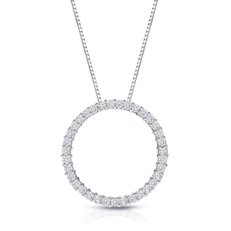 Auriya 0.15 to 1 1/2ctw Diamond Circle Necklace 14k White Gold (H-I, SI1-SI2) - 1ctw