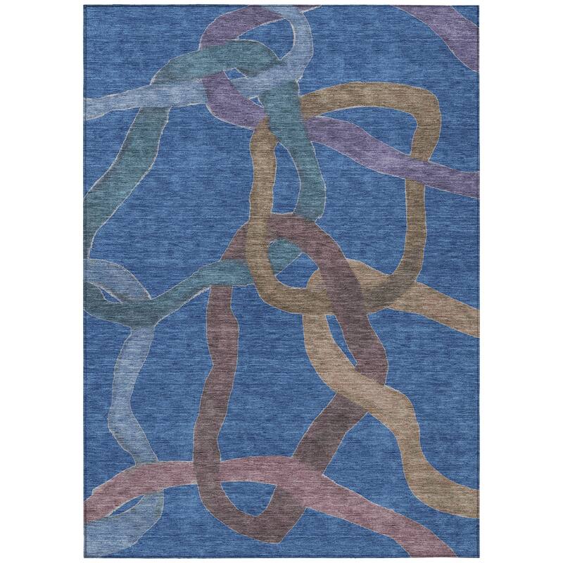 Machine Washable Indoor/ Outdoor Abstract Links Chantille Rug