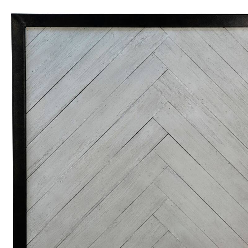 Vincent Light Wash Acacia and Black Iron Panel Bed with Herringbone Headboard