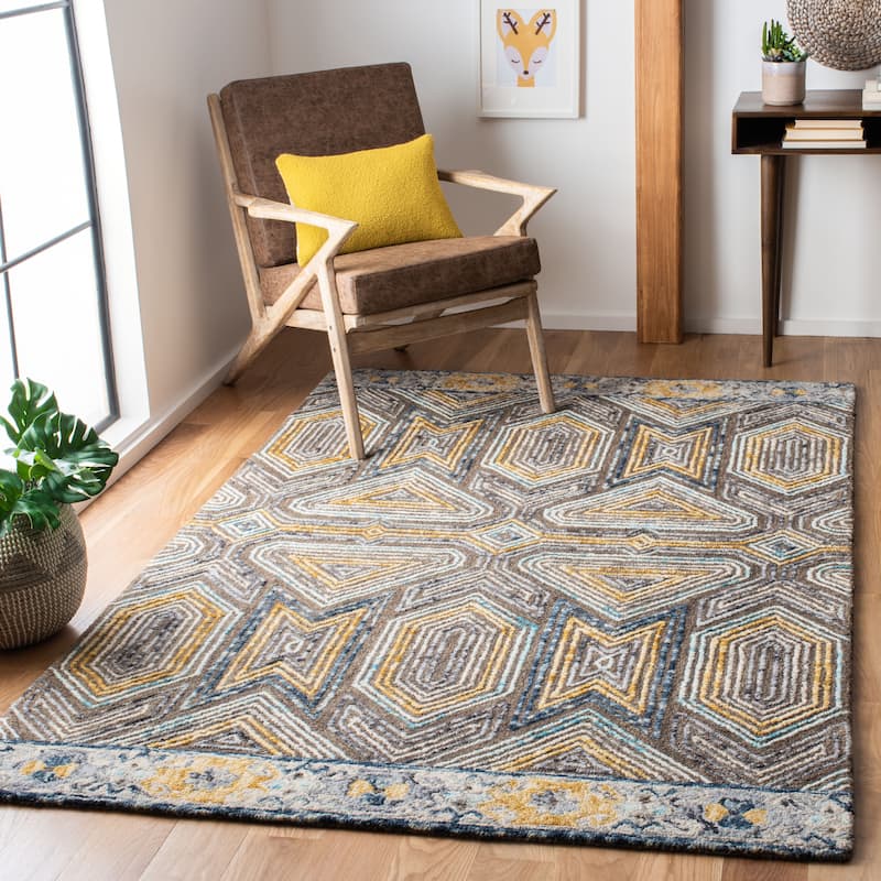 SAFAVIEH Handmade Trace Cristal Geometric Wool Rug - 4' x 6' - Grey/Beige
