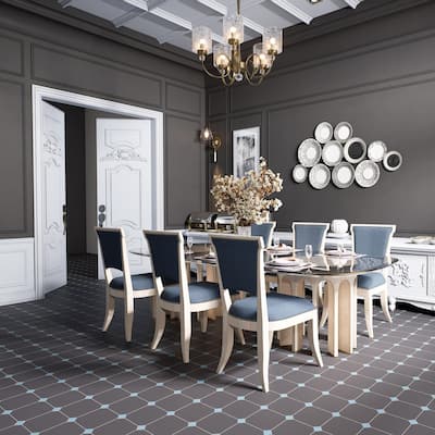 Merola Tile Vaudeville Octagon Antracita with Taco Azzuro 7-7/8" x 7-7/8" Porcelain Floor and Wall Tile