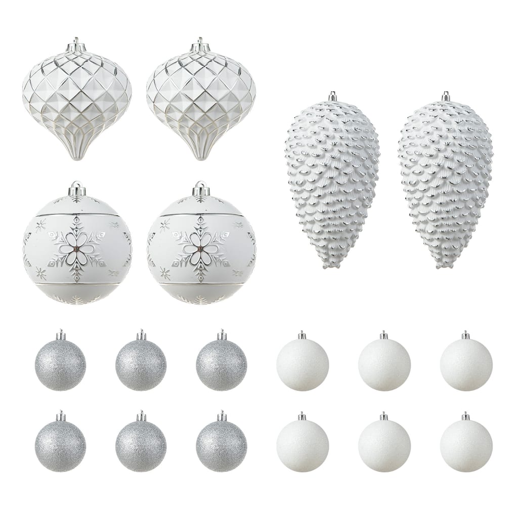 Glitzhome 18ct Christmas Elegant Silver Large Shatterproof Ornaments