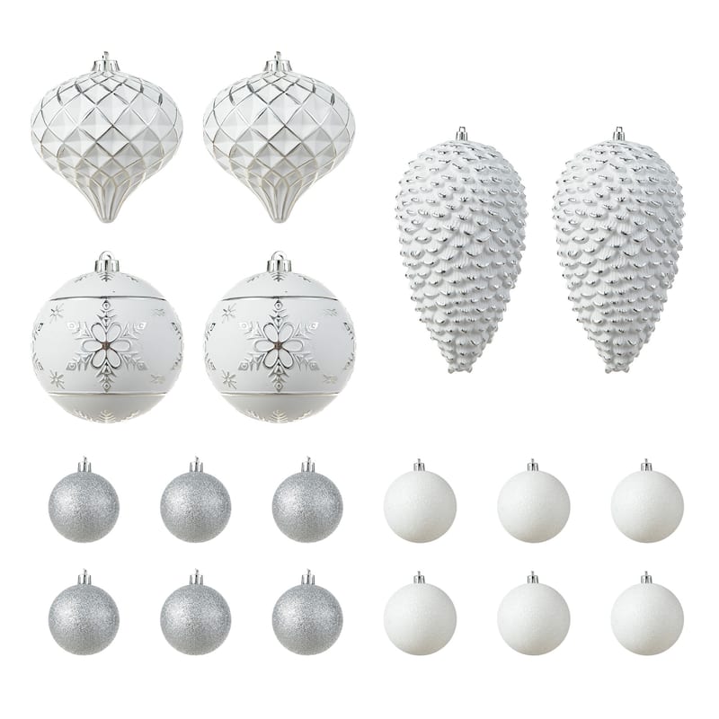 Glitzhome 36pcs Christmas Tree Silver Large Ball Shatterproof Ornaments