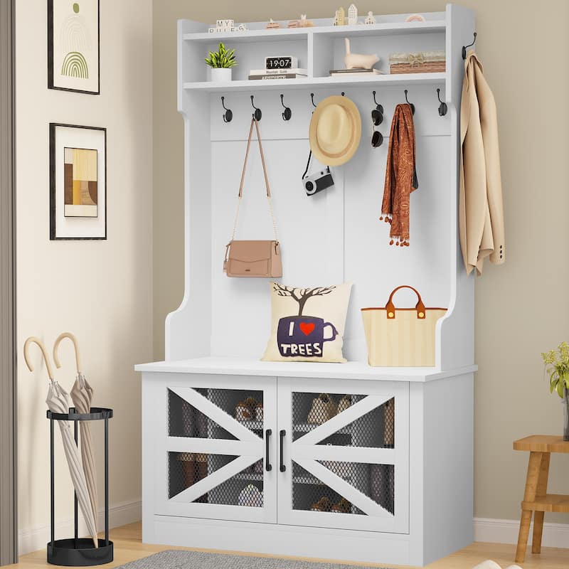 Moasis 68.1" Farmhouse Hall Tree Entryway Bench - 42.1'' Lx 15.7''W x 68.1''H