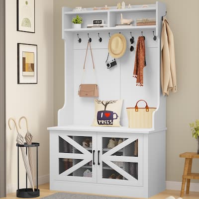 Moasis 68.1" Farmhouse Hall Tree Entryway Bench - 42.1'' Lx 15.7''W x 68.1''H