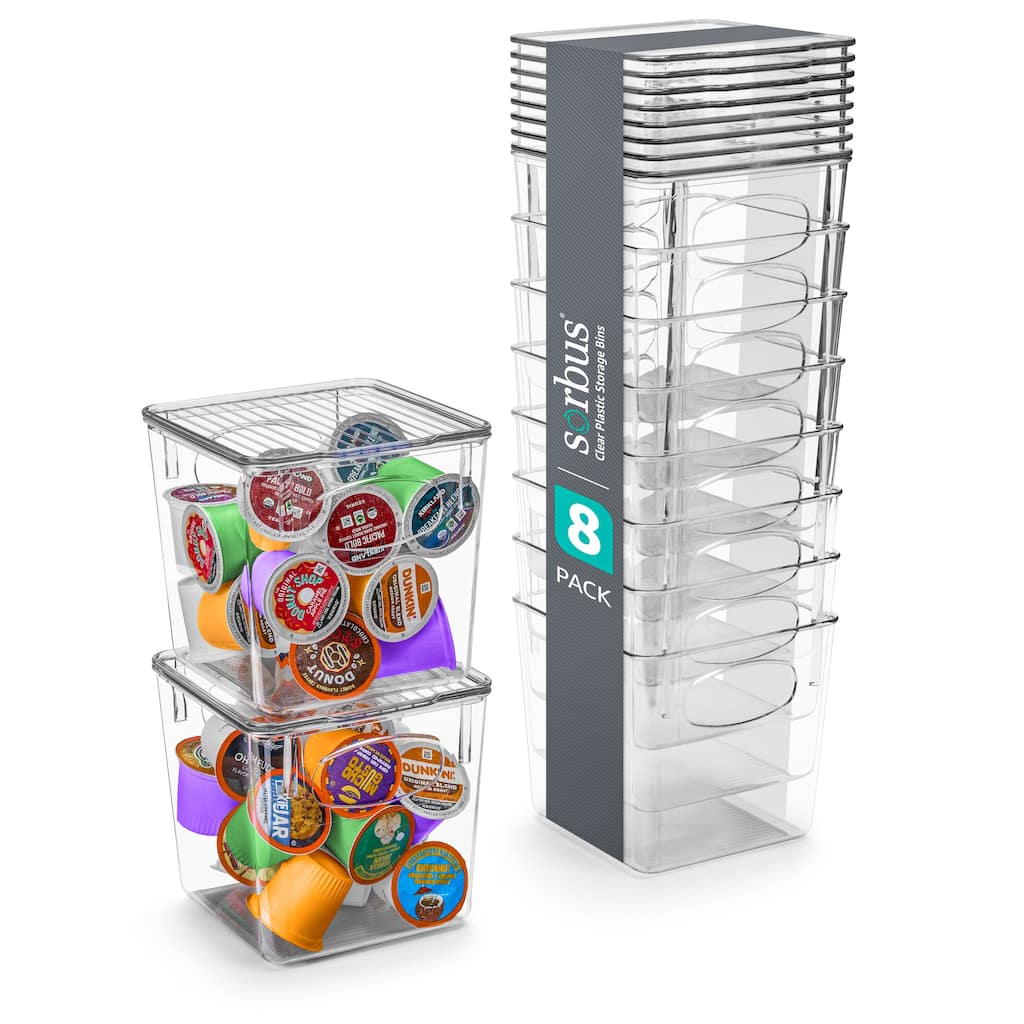 Sorbus Small Plastic K Cup Storage Bins Nespresso Vertuo Pod Holder Kitchen Pantry Fridge Organizer - 8 Pk