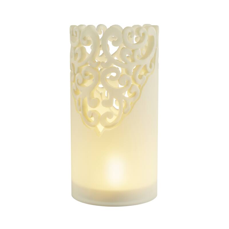 Realistic Flameless Pillar LED Candles with Lace Details and Vanilla Scented Wax by Lavish Home