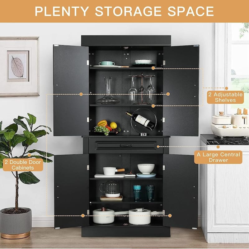 EROMMY 71'' Freestanding Kitchen Pantry Cabinet, Tall Storage Cabinet with Drawer and Adjustable Shelves, 2-Door Floor Cupboard