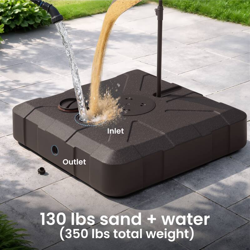 Heavy Duty 350 LBS Water Sand Fillable Patio Cantilever Offset Umbrella Base Stand with Wheels and Drag Rod