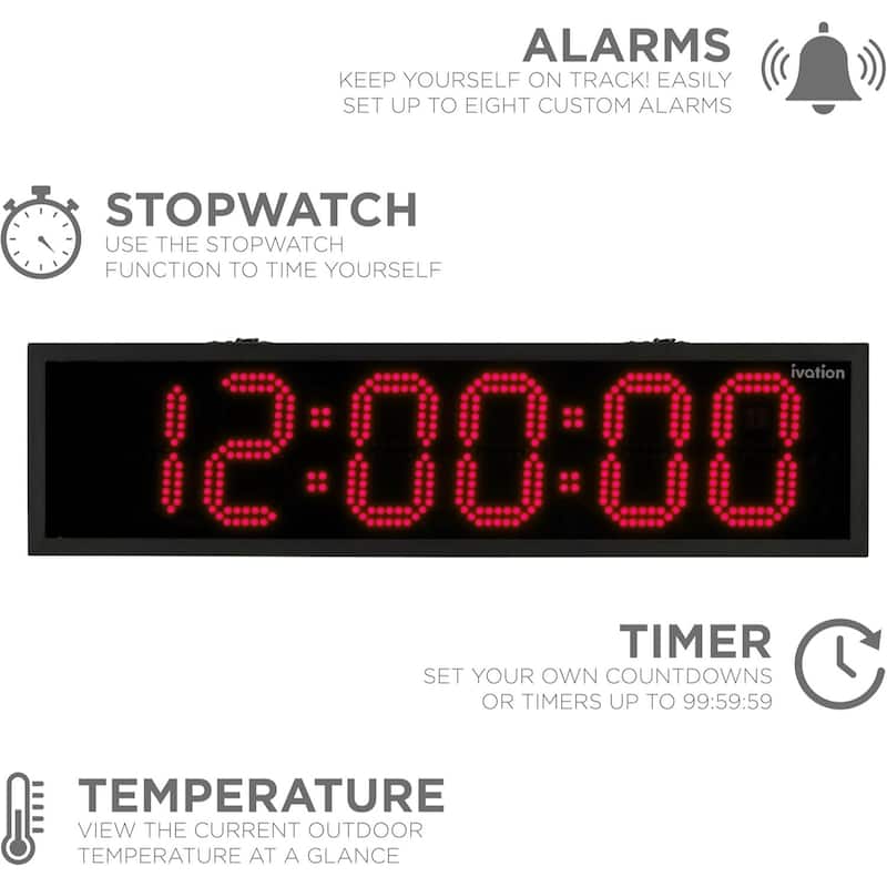 Ivation Large Digital Clock, Led Wall Clock with Stopwatch, Alarms, Timer & Remote, White