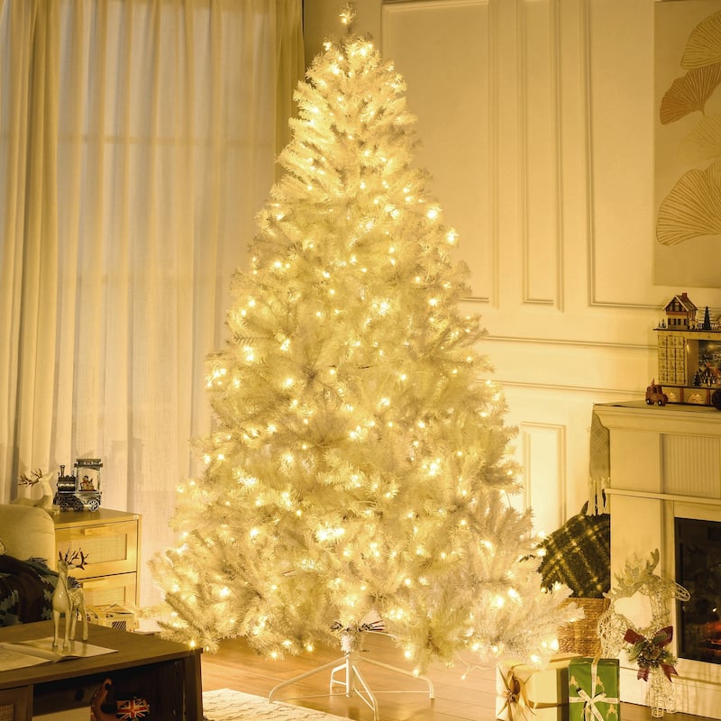 6ft/7.5ft Prelit Artificial Christmas Tree with White Snow Flocked Branches and LED Lights