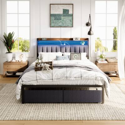 Full Bed Frames with Storage Headboard and Drawers