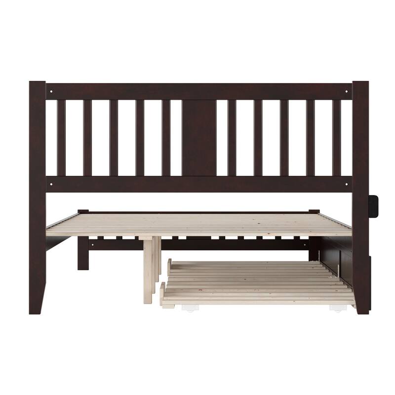 Victorian Bed with Trundle & Charging Station - Twin XL Espresso Finish - HomeStock