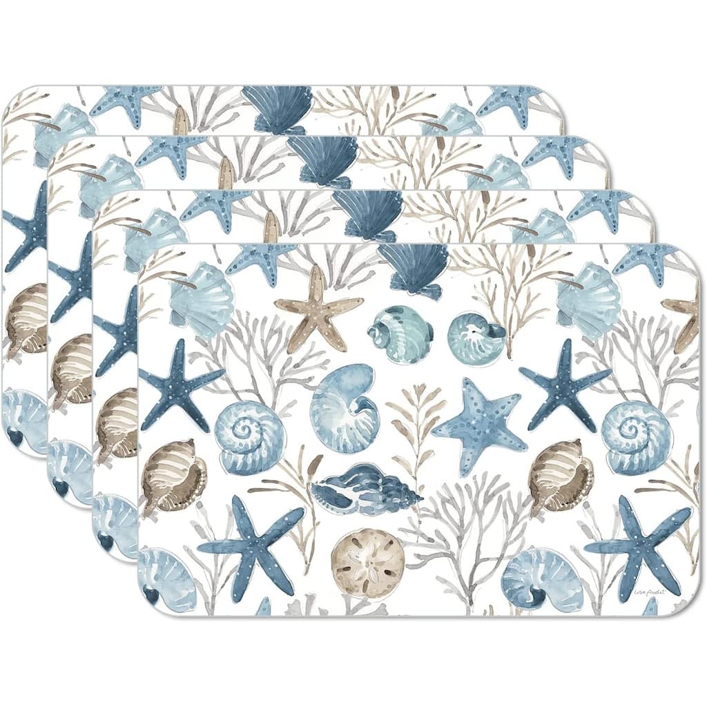 CounterArt Blue Escape Reversible Easy Care Flexible Plastic Placemat 4 Pack Made in The USA