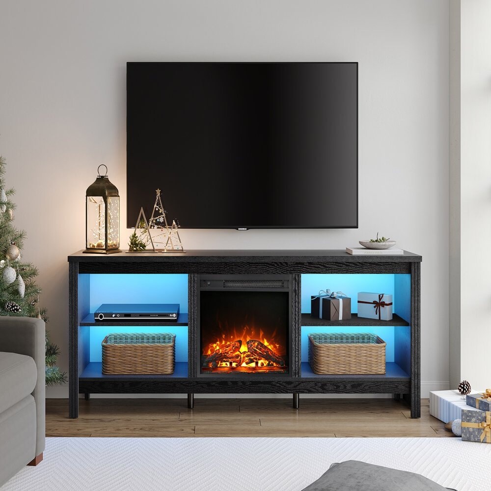 80 inch tv stand with fireplace black top