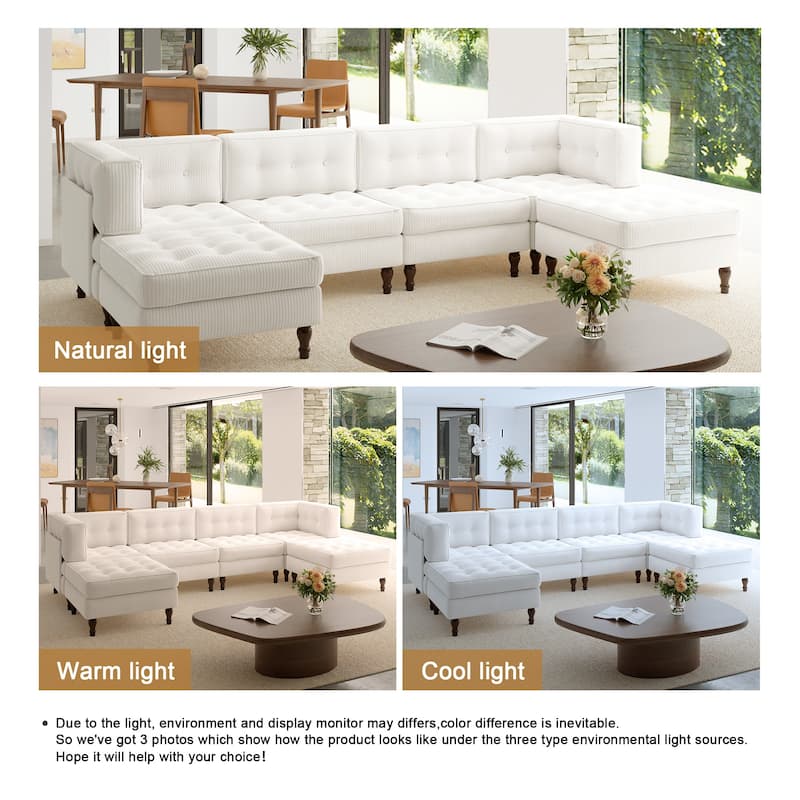 Oversized Modular Sectional Corduroy Fabric Tufted Sofa