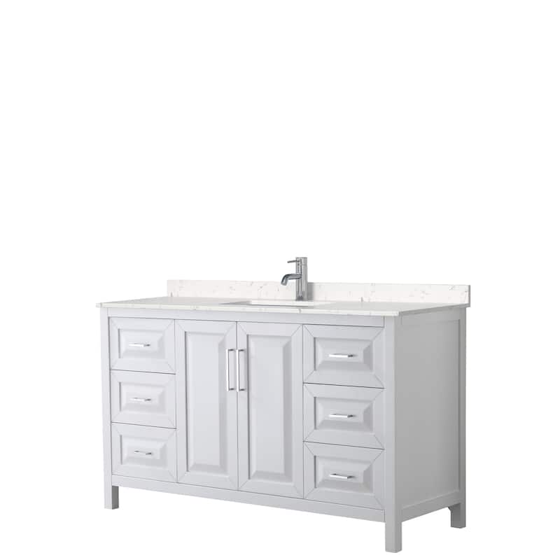 Daria 60 Inch Single Vanity, Cultured Marble Top - White, Chrome Trim, Carrara Cultured Marble Top