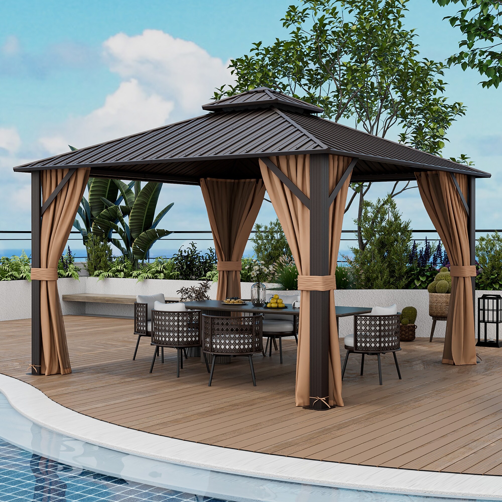 Gymax 12' x 12' Double-Roof Hardtop Gazebo with Galvanized