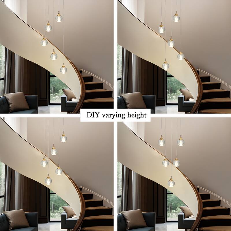 Modern 5-Light LED Brass Chandelier Cluster Pendant Kitchen Island Stairwell Light - Dia. 16.5" x H 6"