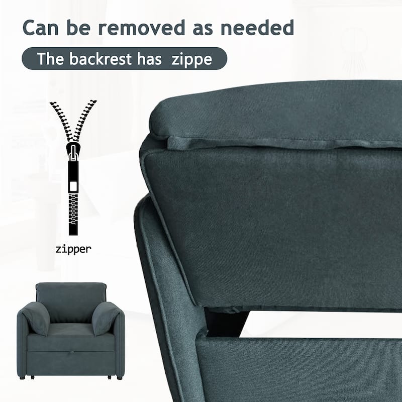 Linen Upholstered 3-in-1 Convertible Sleeper Chairs Bed with Thick Cushions Pull-out Sofa Bed and Pillow Top Arms Chaise Lounges