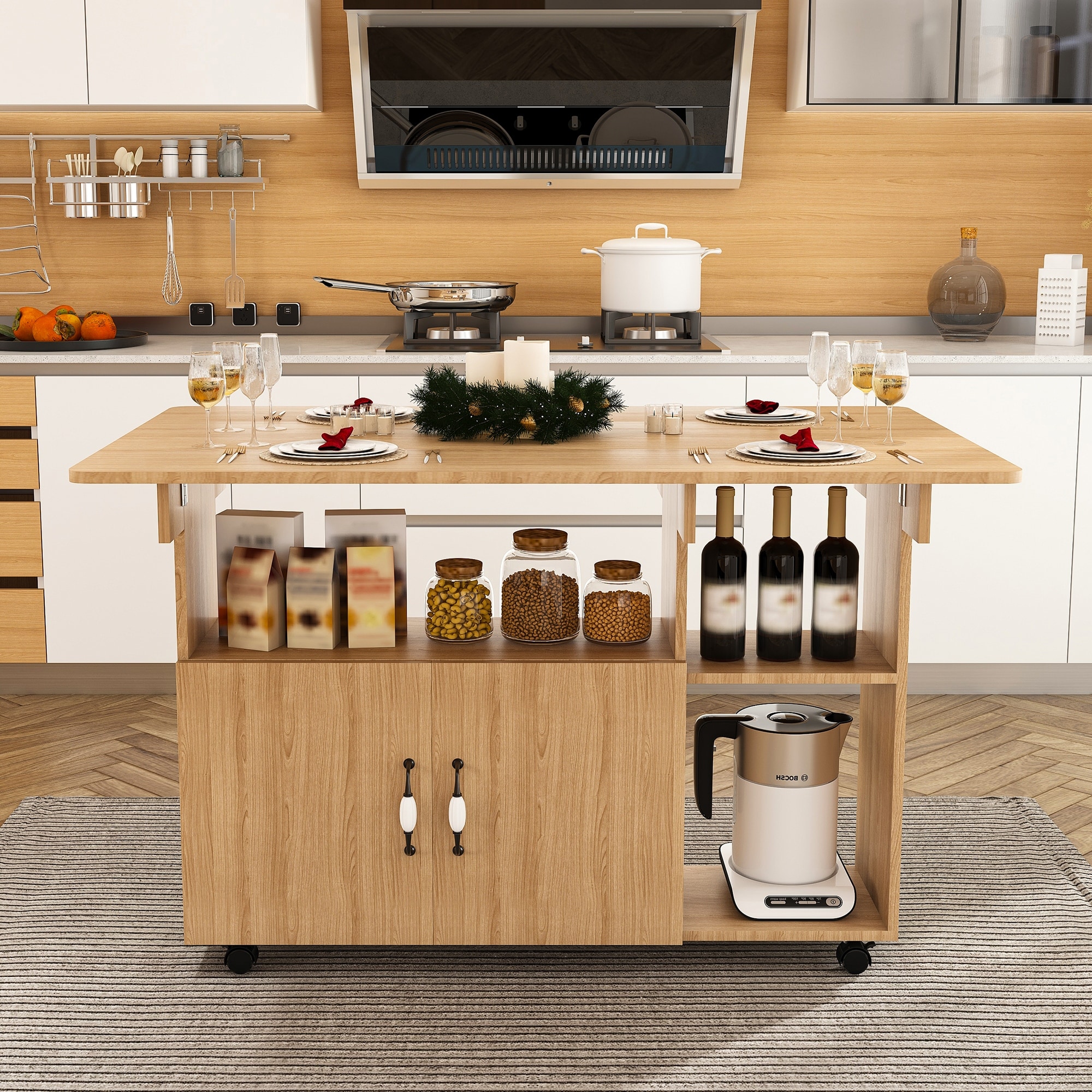 Multi-Functional Folding Table with Storage Shelves and Wheels, 47
