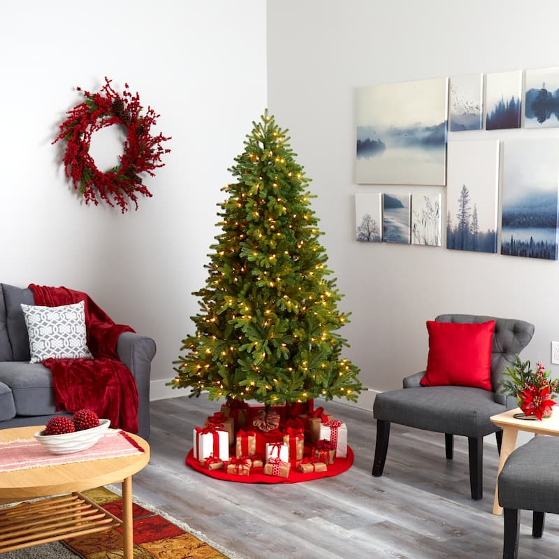 Artificial Christmas Tree 6.5ft with Lights - Holiday Decor, Festive Tree, Realistic Fir Tree, Indoor Christmas - Green - 78