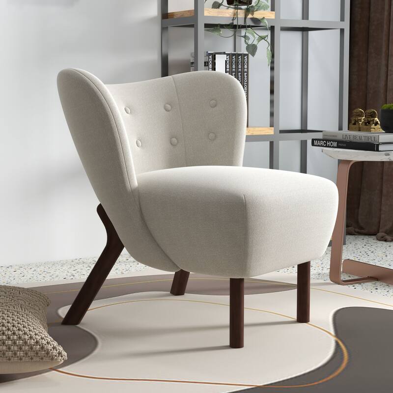 34" Wide Solid Color Tufted Wingback Chair With Solid Wood Leg