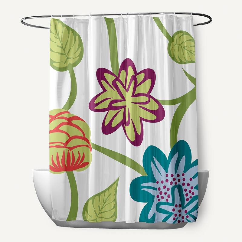 71 x 74-inch Tropical Floral Print Shower Curtain - Blue