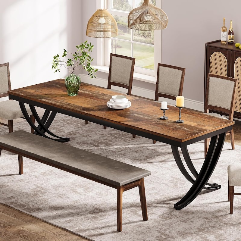 78" Large Rectangular Dining Table, Farmhouse Solid Wood Top Kitchen Table for Dining/Living Room