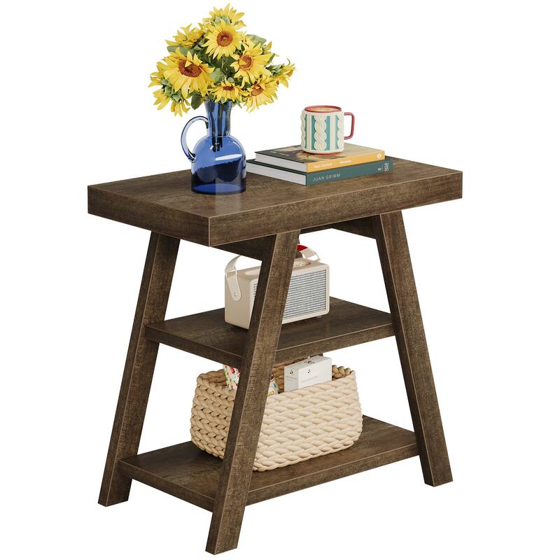 Side Table with Storage, Nightstand, Wooden End Table, Sofa/Bedside Table for Living Room, Bedroom