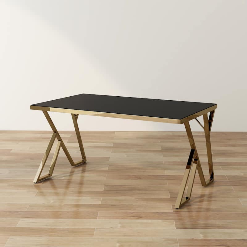 Furniture of America Daanyal Glam 60-inch Glass Dining Table with Gold Frame