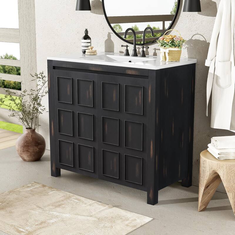 36 "Ceramic Sink Bathroom Vanity Set with Storage Cabinet Organizer‌.