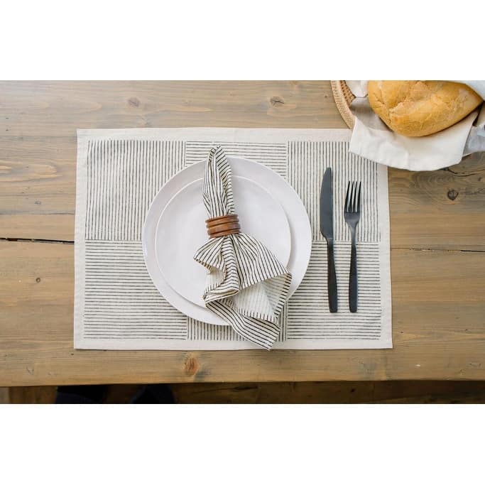 FIELDLINE Placemats - Hand Block Printed Kora (Unbleached Cotton), Fair Trade | Set of 4, 14"x20" by Sustainable Threads