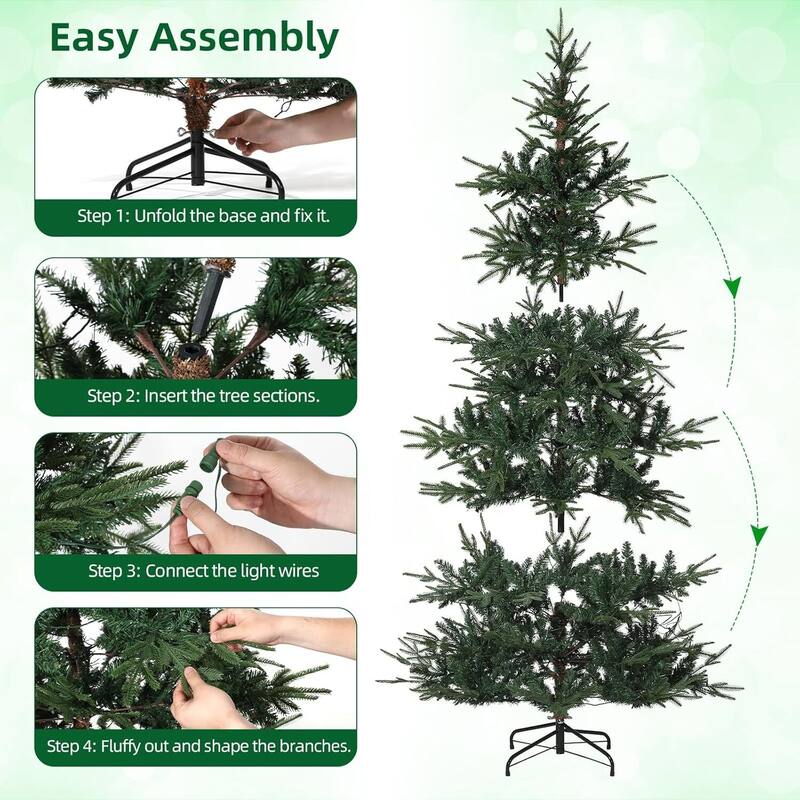6 ft Pre-Lit Artificial Christmas Tree, Hinged Aspen Fir, 678 Branch Tips