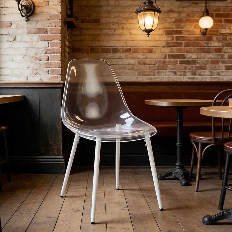 Modern Transparent Dining Chair with Clear Shell and Metal Legs, Easy-Clean Accent Chair for Home or Office