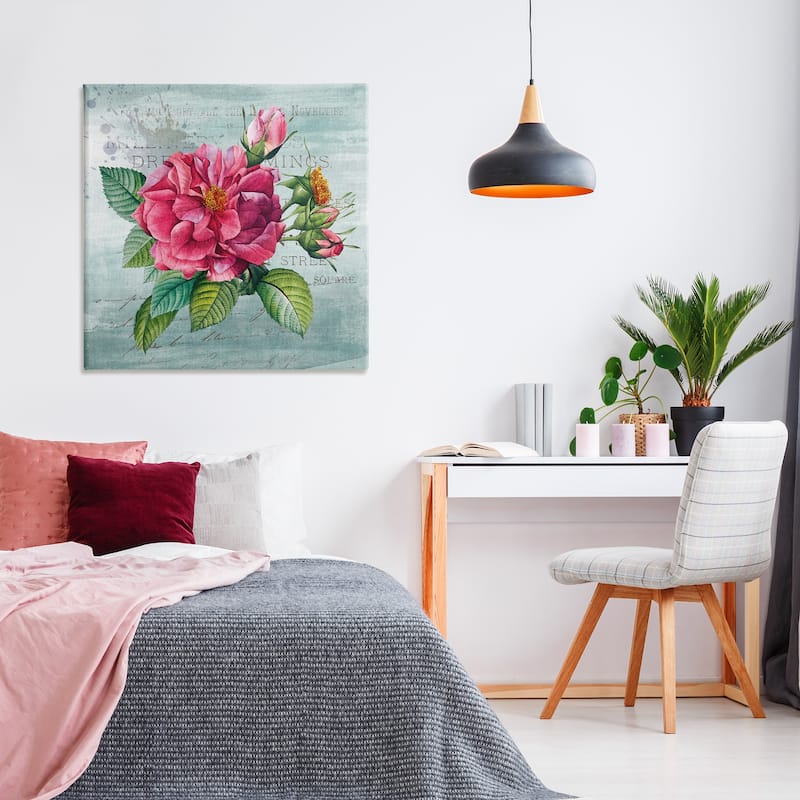 Stupell Pink Garden Flower over Rustic Canvas Wall Art Design By Susan Arnot