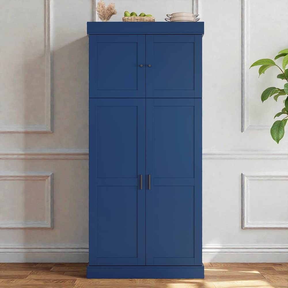77 Inch Tall Kitchen Pantry Cabinet, Shaker Style Storage with Adjustable Shelves, Drawers, Door Shelves and Wine Racks